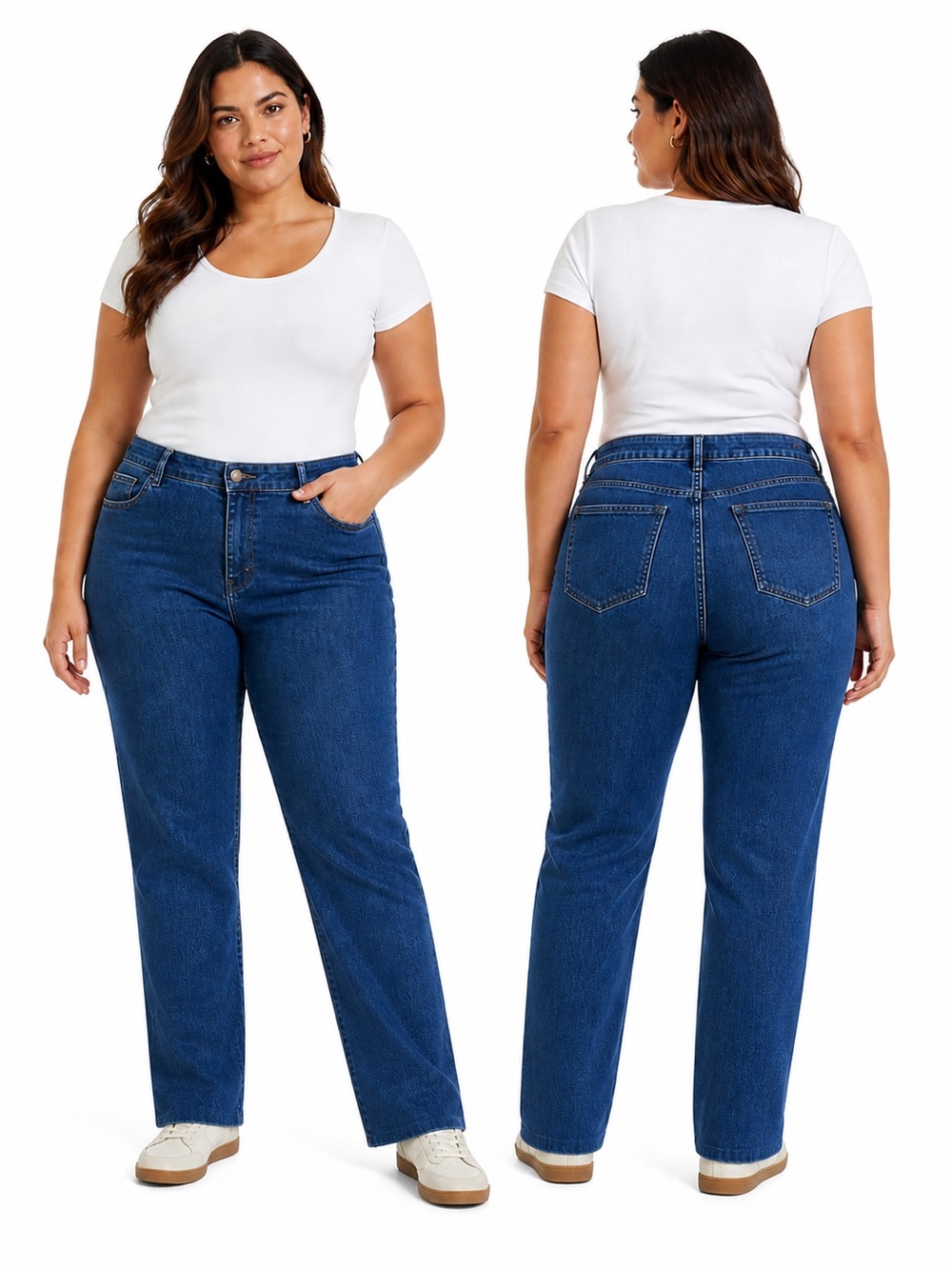 High-Rise Straight-Leg Jeans for Women in Deep Blue